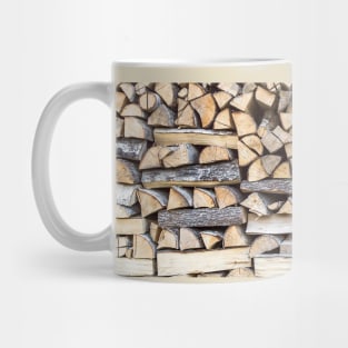 Chopped wood piled in a wood stack Mug